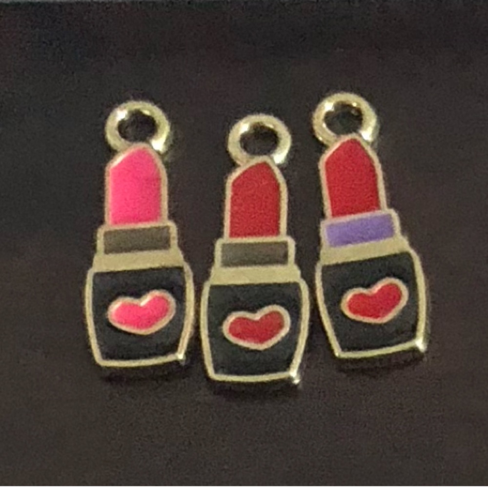 Lipstick Charm Pendant Set - Pink and red